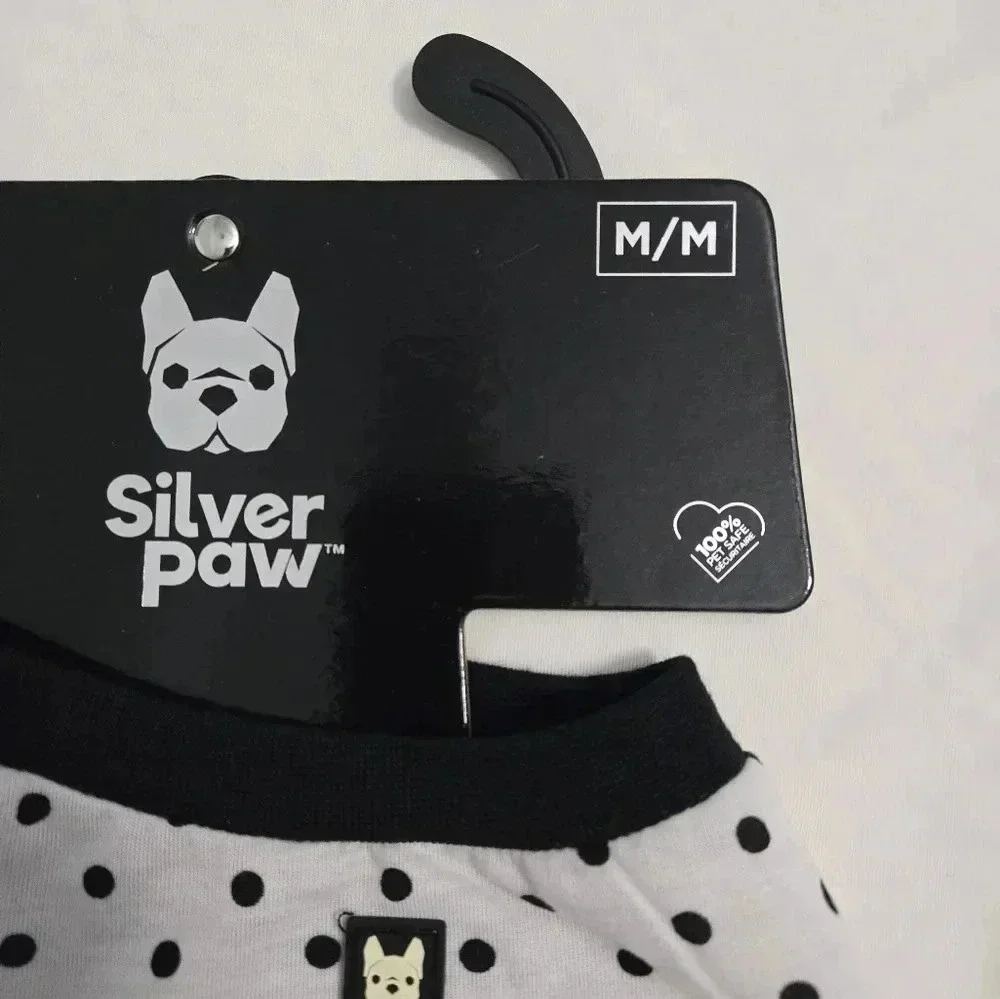 Silver Paw dog pajamas size Medium Polka Dots NWT